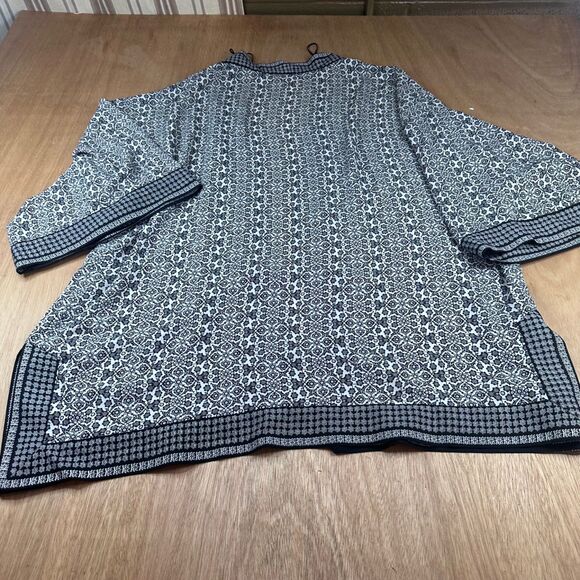 Max Studio Plus Kimono Cardigan Women’s 1X Black White Boho Print Open Front - Picture 2 of 5